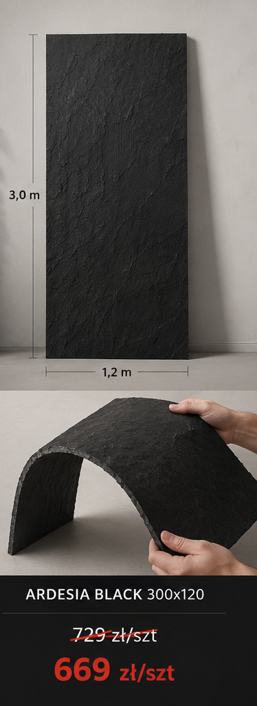 Stone Skin Ardesia Black 300x120 elastyczny kwarcyt mineralny w promocji 669 zł za sztukę