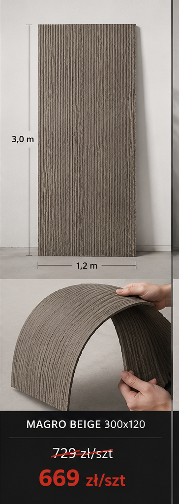 Stone Skin Magro Beige 300x120 elastyczny kwarcyt mineralny w promocji 669 zł za sztukę